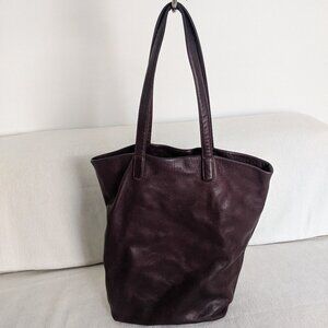 Baggu Leather Tote Bag, Deep Plum Color